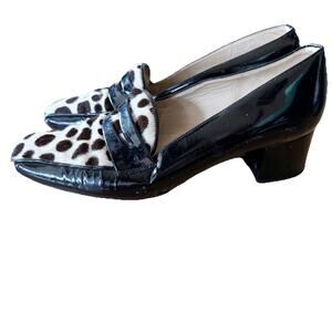 Claudia Ciuti Women 7.5M Patent Leather Leopard Print Furry Shoe 2” Heel